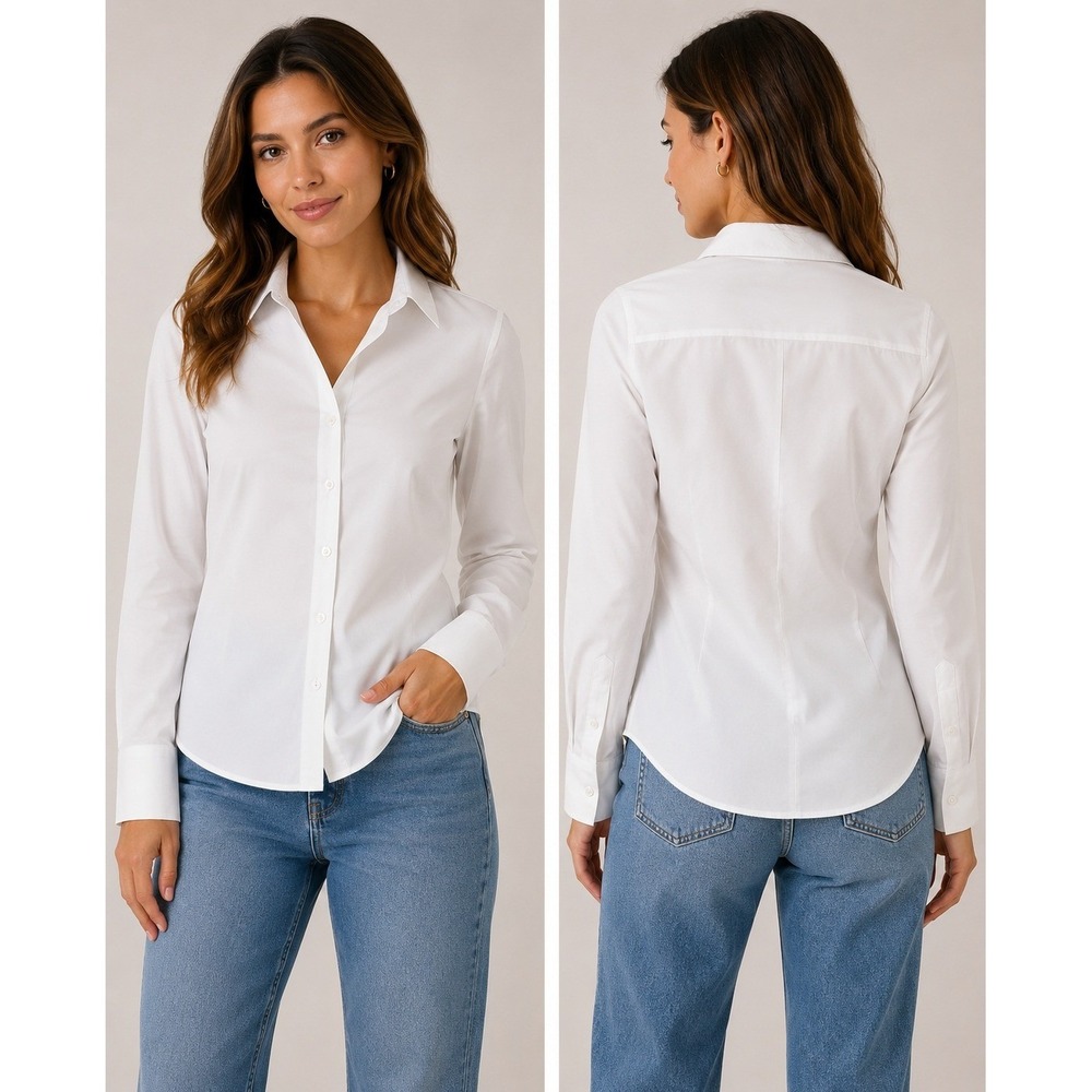 Eddie Bauer Womens White Wrinkle Resistant Cotton Button Down Shirt Small